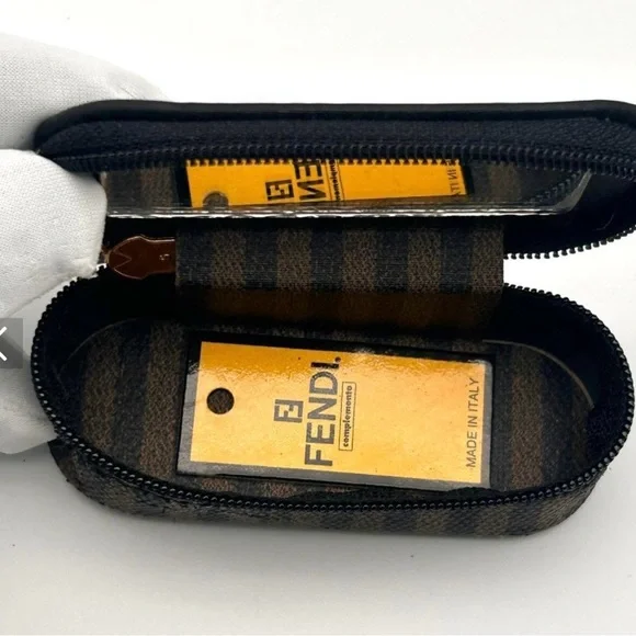 Fendi Black and Brown Striped  with Gold Accent mini case - Picture 8 of 11